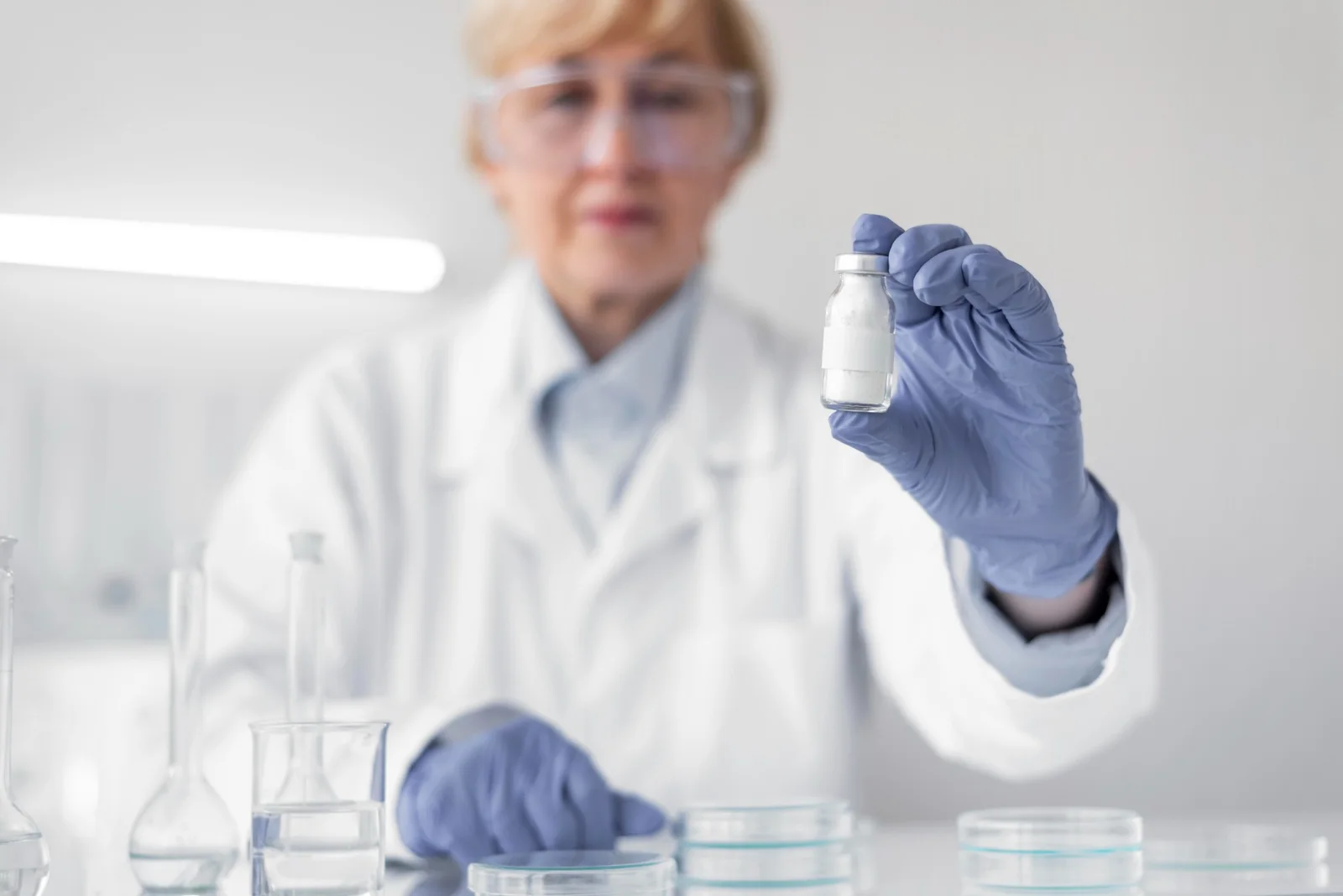Laboratory researcher holding a research vial